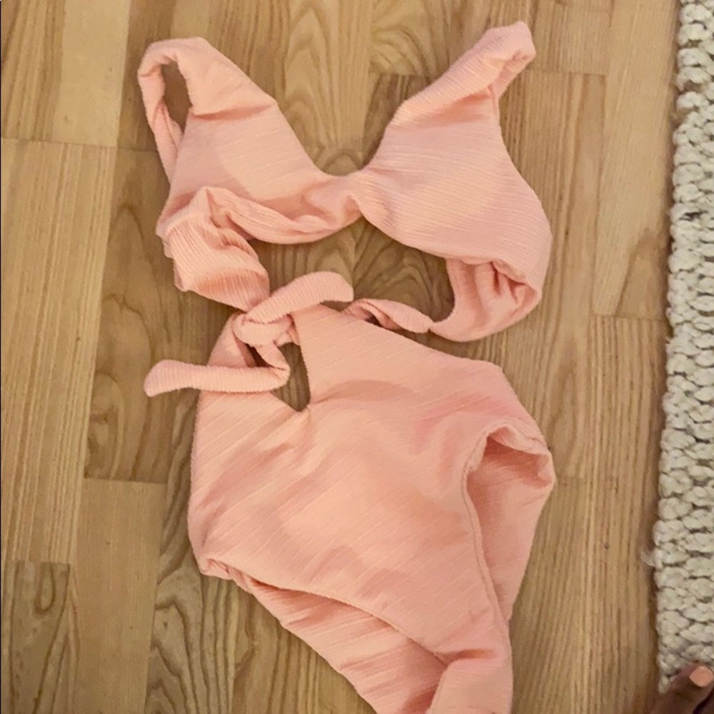 Light pink twist front cutout one piece